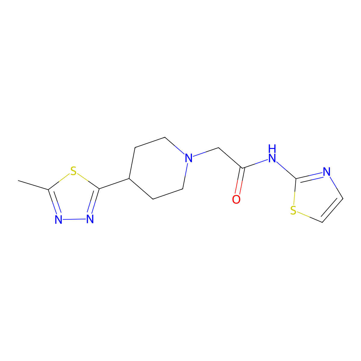 2-(4-(5-methyl-1,3,4-thiadiazol-2-yl)piperidin-1-yl)-N-(thiazol-2-yl)acetamide molecular structure, CAS 1323351-62-7