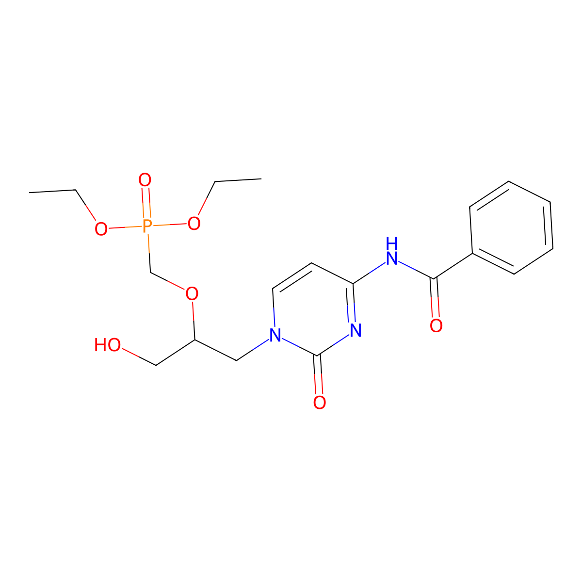 Diethyl (((1-(4-benzamido-2-oxopyrimidin-1(2H)-yl)-3-hydroxypropan-2-yl)oxy)methyl)phosphonate molecular structure, CAS 132336-36-8