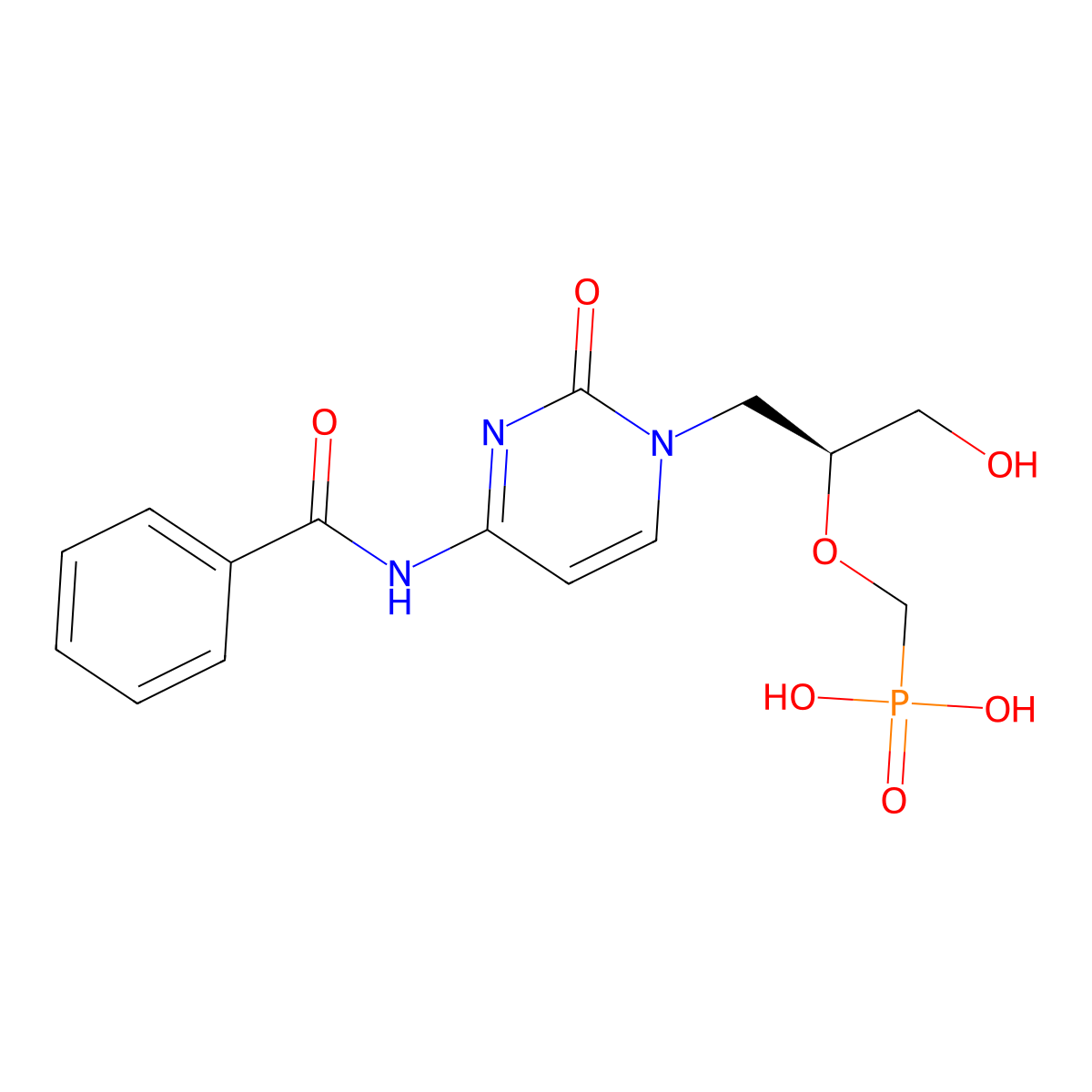 (S)-(((1-(4-Benzamido-2-oxopyrimidin-1(2H)-yl)-3-hydroxypropan-2-yl)oxy)methyl)phosphonic acid molecular structure, CAS 132336-37-9