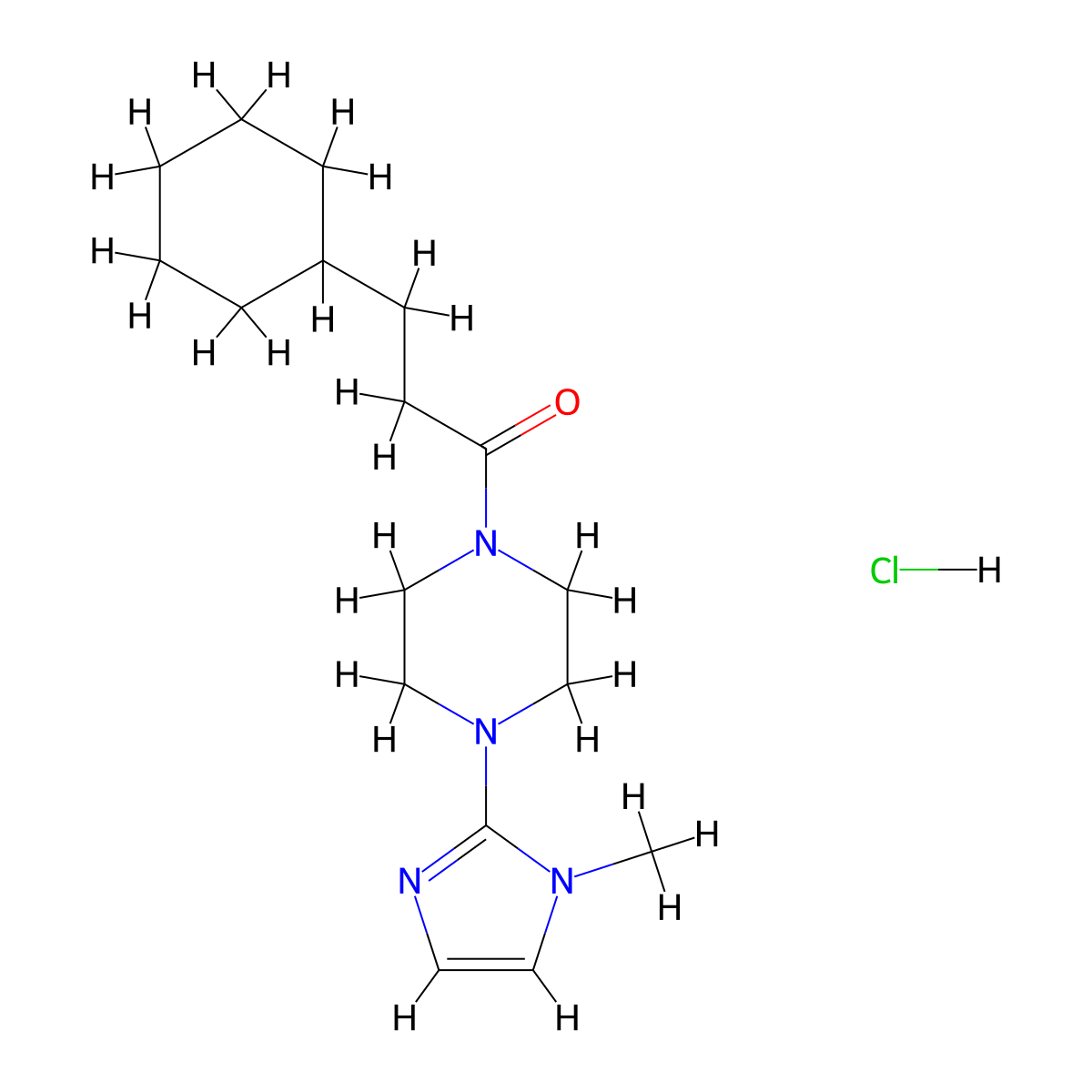 3-cyclohexyl-1-[4-(1-methyl-1H-imidazol-2-yl)piperazin-1-yl]propan-1-one hydrochloride molecular structure, CAS 1323384-12-8