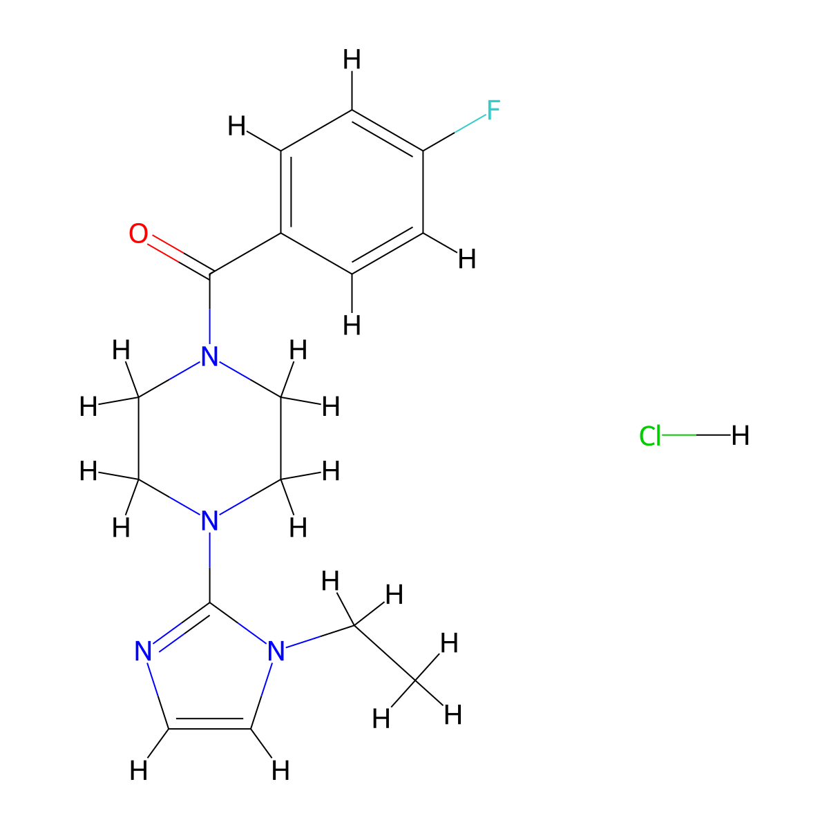 (4-(1-ethyl-1H-imidazol-2-yl)piperazin-1-yl)(4-fluorophenyl)methanone hydrochloride molecular structure, CAS 1323384-23-1