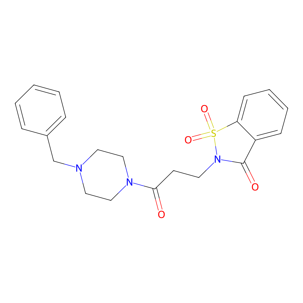 2-[3-(4-benzylpiperazin-1-yl)-3-oxopropyl]-1,2-benzothiazol-3(2H)-one 1,1-dioxide molecular structure, CAS 1323384-90-2