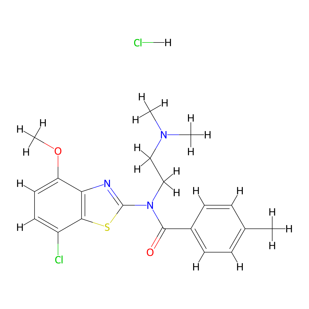N-(7-chloro-4-methoxybenzo[d]thiazol-2-yl)-N-(2-(dimethylamino)ethyl)-4-methylbenzamide hydrochloride molecular structure, CAS 1323387-31-0