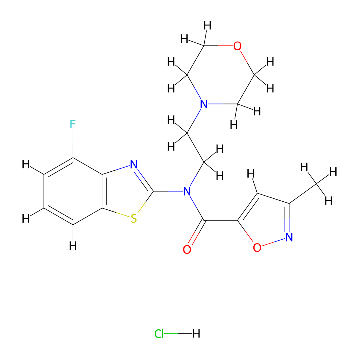 N-(4-fluorobenzo[d]thiazol-2-yl)-3-methyl-N-(2-morpholinoethyl)isoxazole-5-carboxamide hydrochloride molecular structure, CAS 1323387-65-0