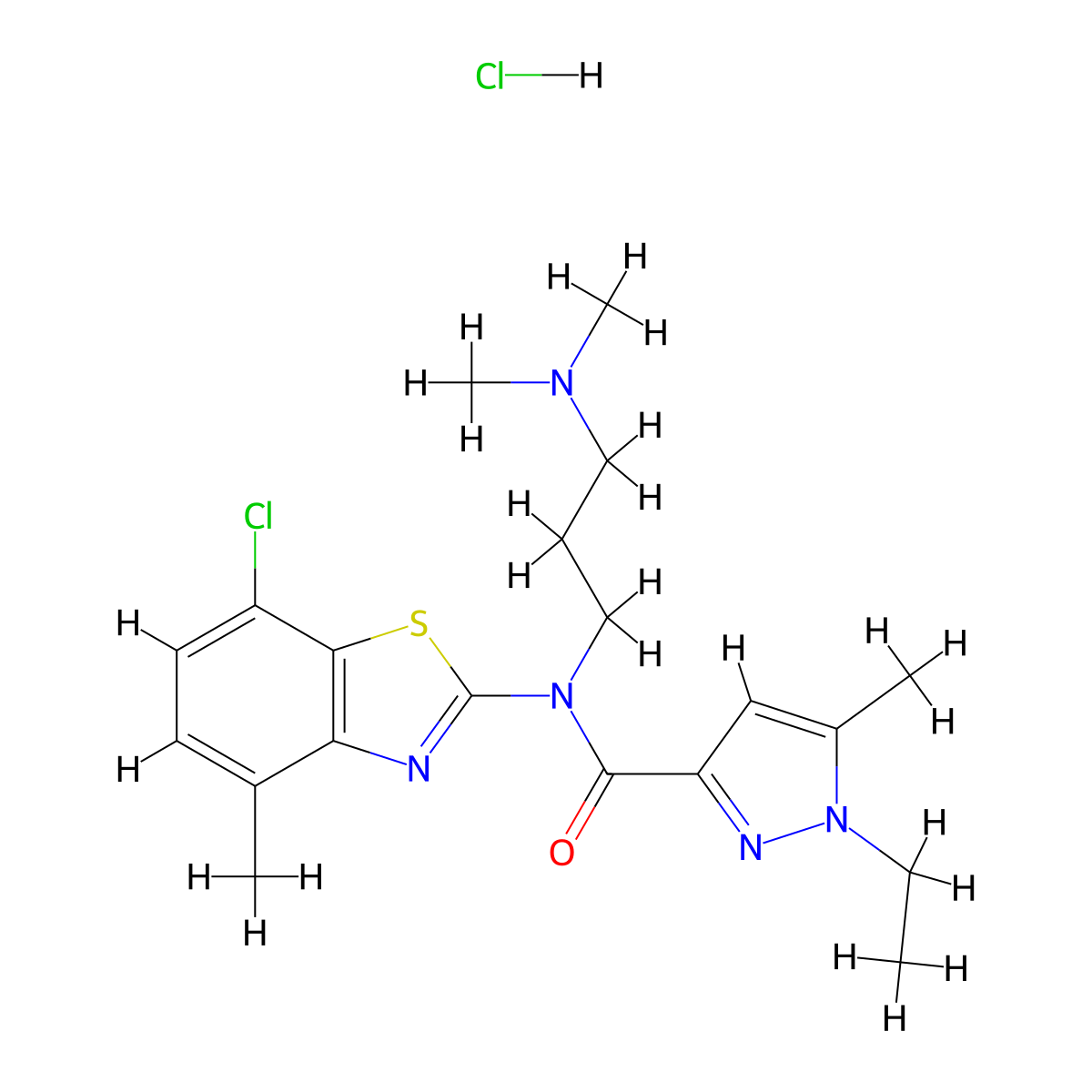 N-(7-chloro-4-methylbenzo[d]thiazol-2-yl)-N-(3-(dimethylamino)propyl)-1-ethyl-5-methyl-1H-pyrazole-3-carboxamide hydrochloride molecular structure, CAS 1323399-29-6