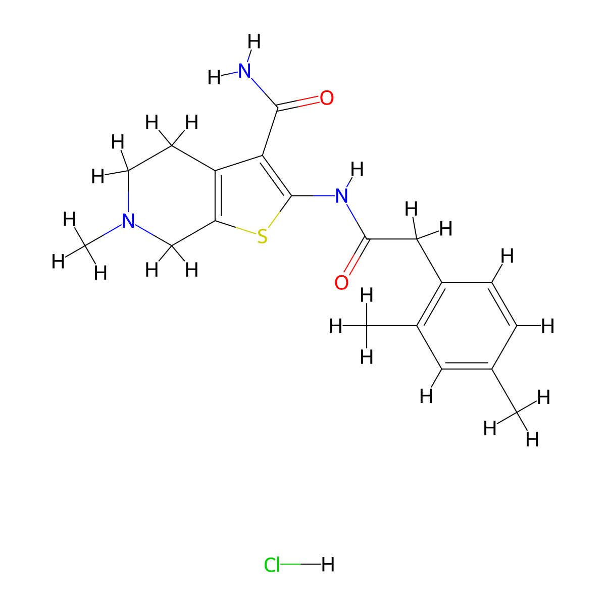 2-(2-(2,4-Dimethylphenyl)acetamido)-6-methyl-4,5,6,7-tetrahydrothieno[2,3-c]pyridine-3-carboxamide hydrochloride molecular structure, CAS 1323399-51-4