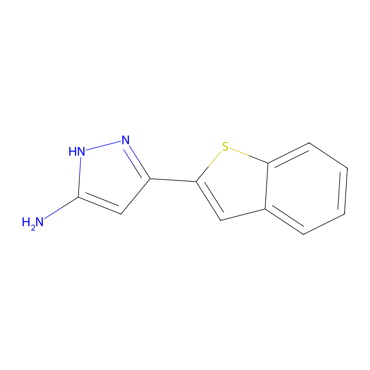 3-(1-benzothiophen-2-yl)-1H-pyrazol-5-amine molecular structure, CAS 1323441-05-9
