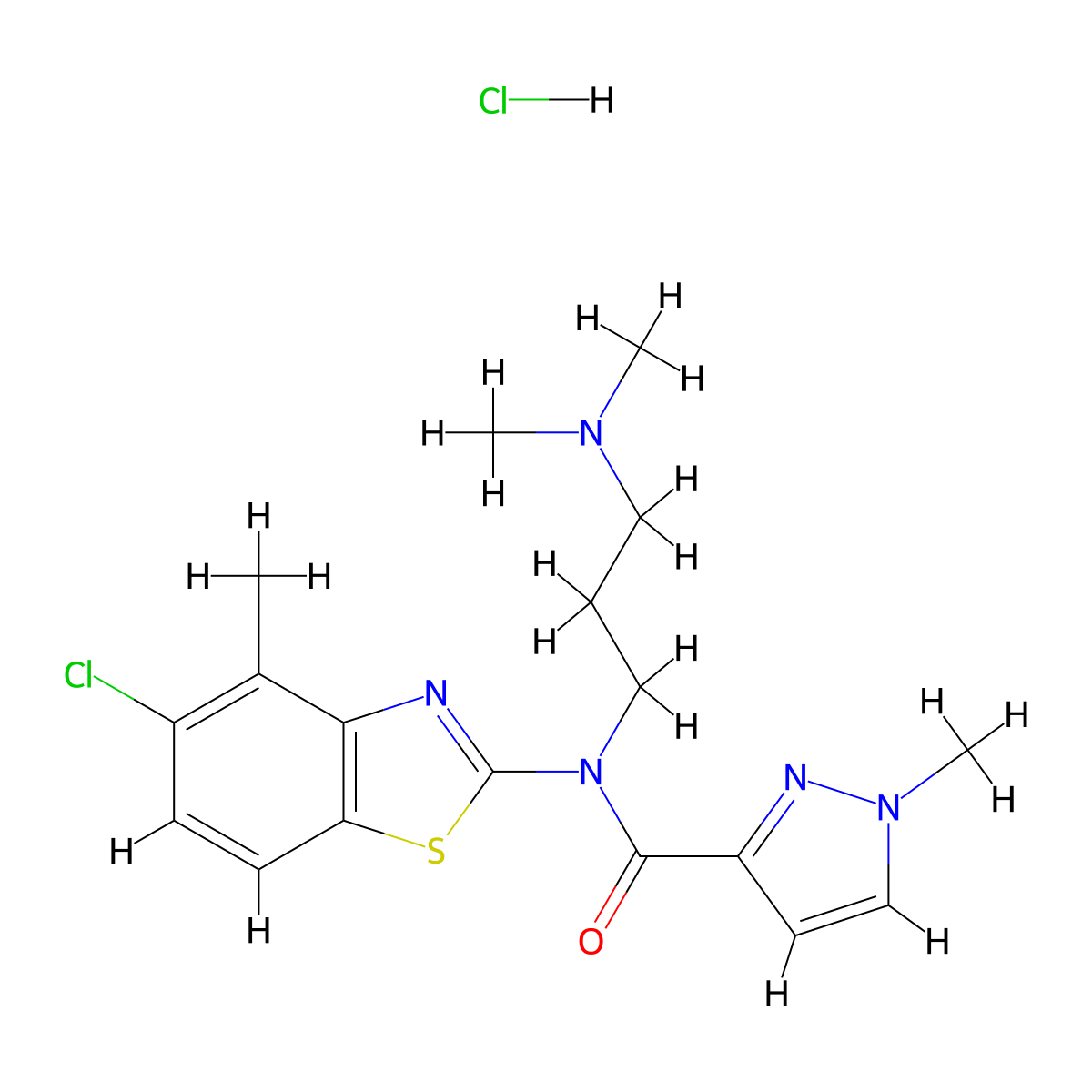N-(5-chloro-4-methylbenzo[d]thiazol-2-yl)-N-(3-(dimethylamino)propyl)-1-methyl-1H-pyrazole-3-carboxamide hydrochloride molecular structure, CAS 1323490-54-5