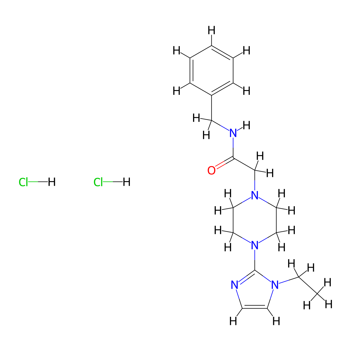 N-benzyl-2-(4-(1-ethyl-1H-imidazol-2-yl)piperazin-1-yl)acetamide dihydrochloride molecular structure, CAS 1323501-75-2