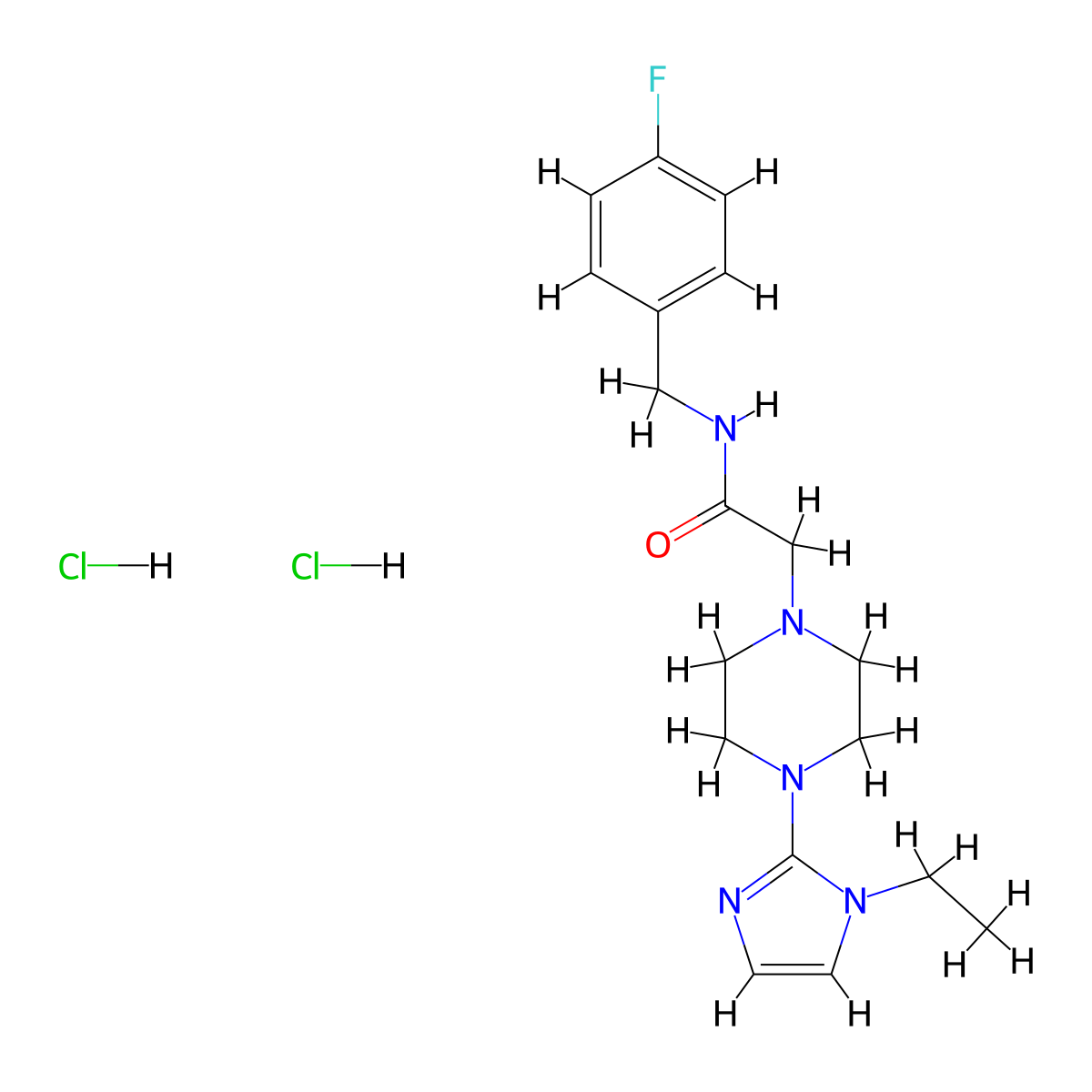 2-(4-(1-ethyl-1H-imidazol-2-yl)piperazin-1-yl)-N-(4-fluorobenzyl)acetamide dihydrochloride molecular structure, CAS 1323501-76-3