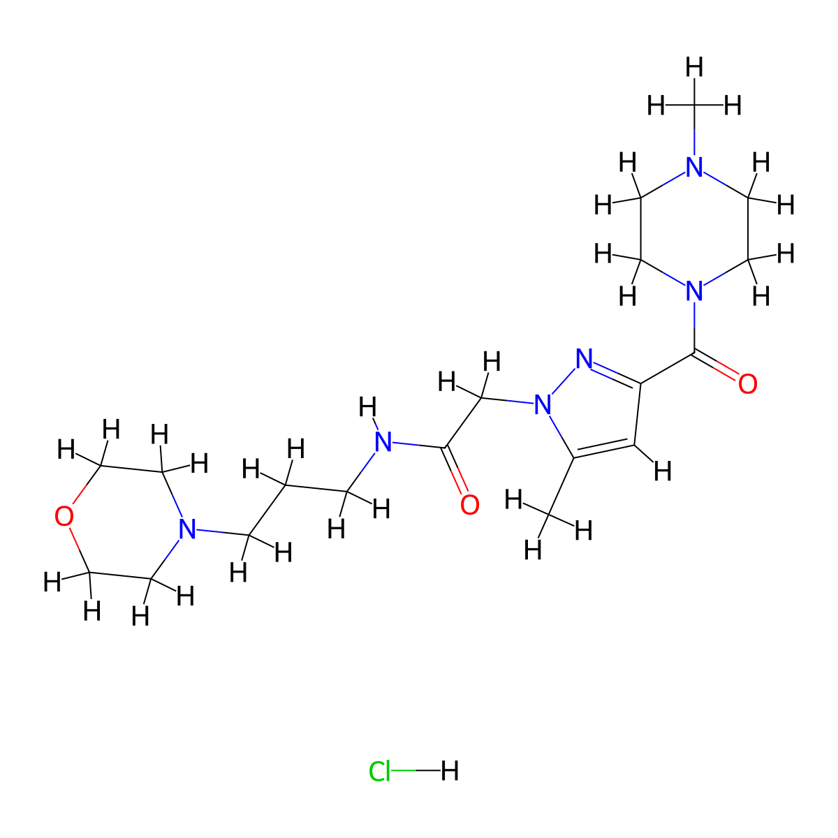 2-(5-methyl-3-(4-methylpiperazine-1-carbonyl)-1H-pyrazol-1-yl)-N-(3-morpholinopropyl)acetamide hydrochloride molecular structure, CAS 1323501-79-6