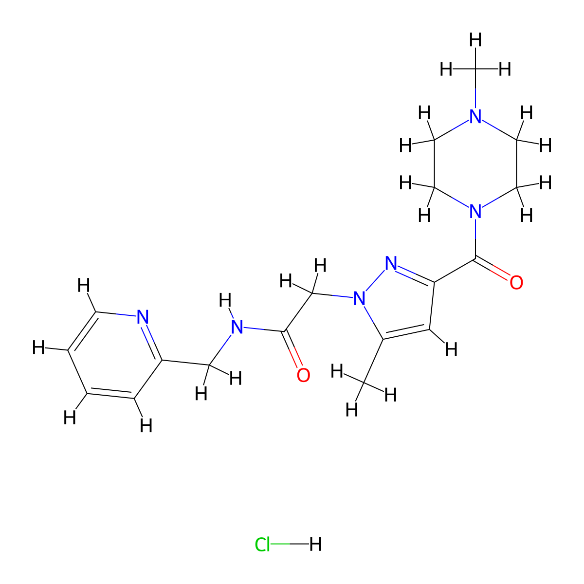 2-(5-methyl-3-(4-methylpiperazine-1-carbonyl)-1H-pyrazol-1-yl)-N-(pyridin-2-ylmethyl)acetamide hydrochloride molecular structure, CAS 1323501-80-9