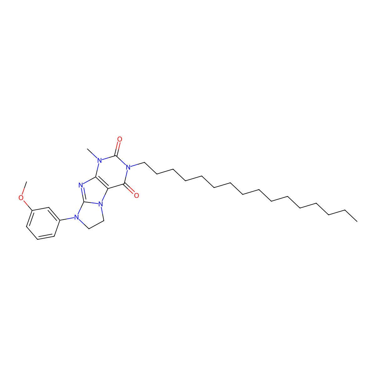 3-hexadecyl-8-(3-methoxyphenyl)-1-methyl-1H,2H,3H,4H,6H,7H,8H-imidazo[1,2-g]purine-2,4-dione molecular structure, CAS 1323507-72-7