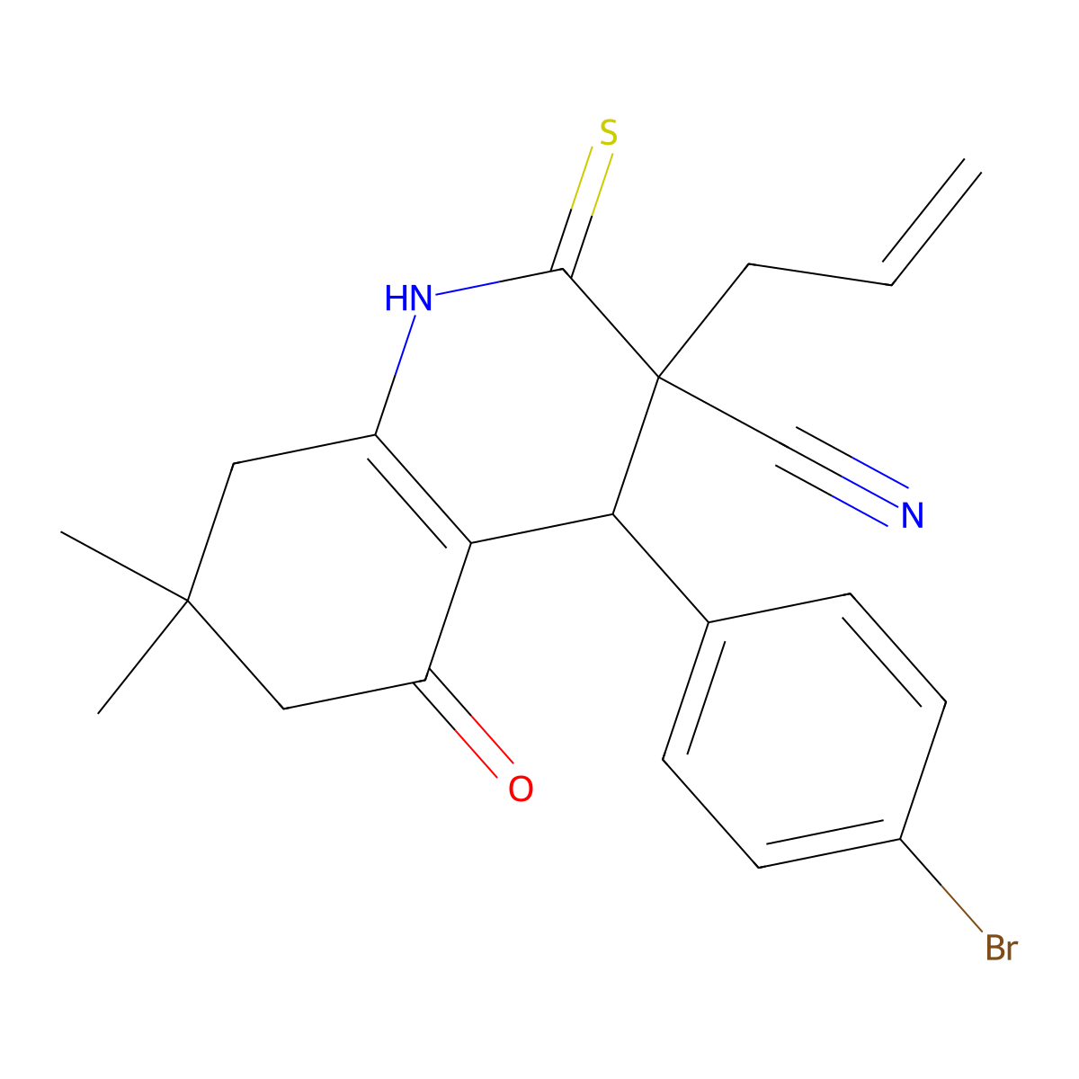 4-(4-Bromophenyl)-7,7-dimethyl-5-oxo-3-prop-2-enyl-2-sulfanylidene-1,4,6,8-tetrahydroquinoline-3-carbonitrile molecular structure, CAS 132351-36-1
