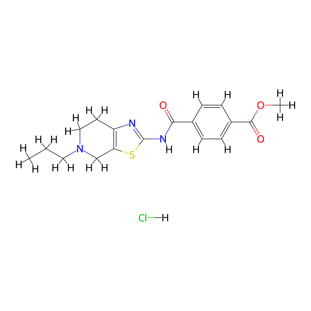 Methyl 4-((5-propyl-4,5,6,7-tetrahydrothiazolo[5,4-c]pyridin-2-yl)carbamoyl)benzoate hydrochloride molecular structure, CAS 1323514-44-8