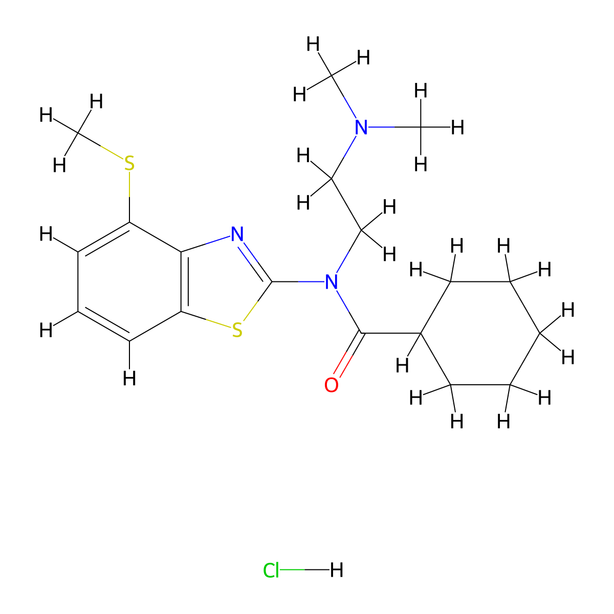 N-(2-(dimethylamino)ethyl)-N-(4-(methylthio)benzo[d]thiazol-2-yl)cyclohexanecarboxamide hydrochloride molecular structure, CAS 1323529-46-9