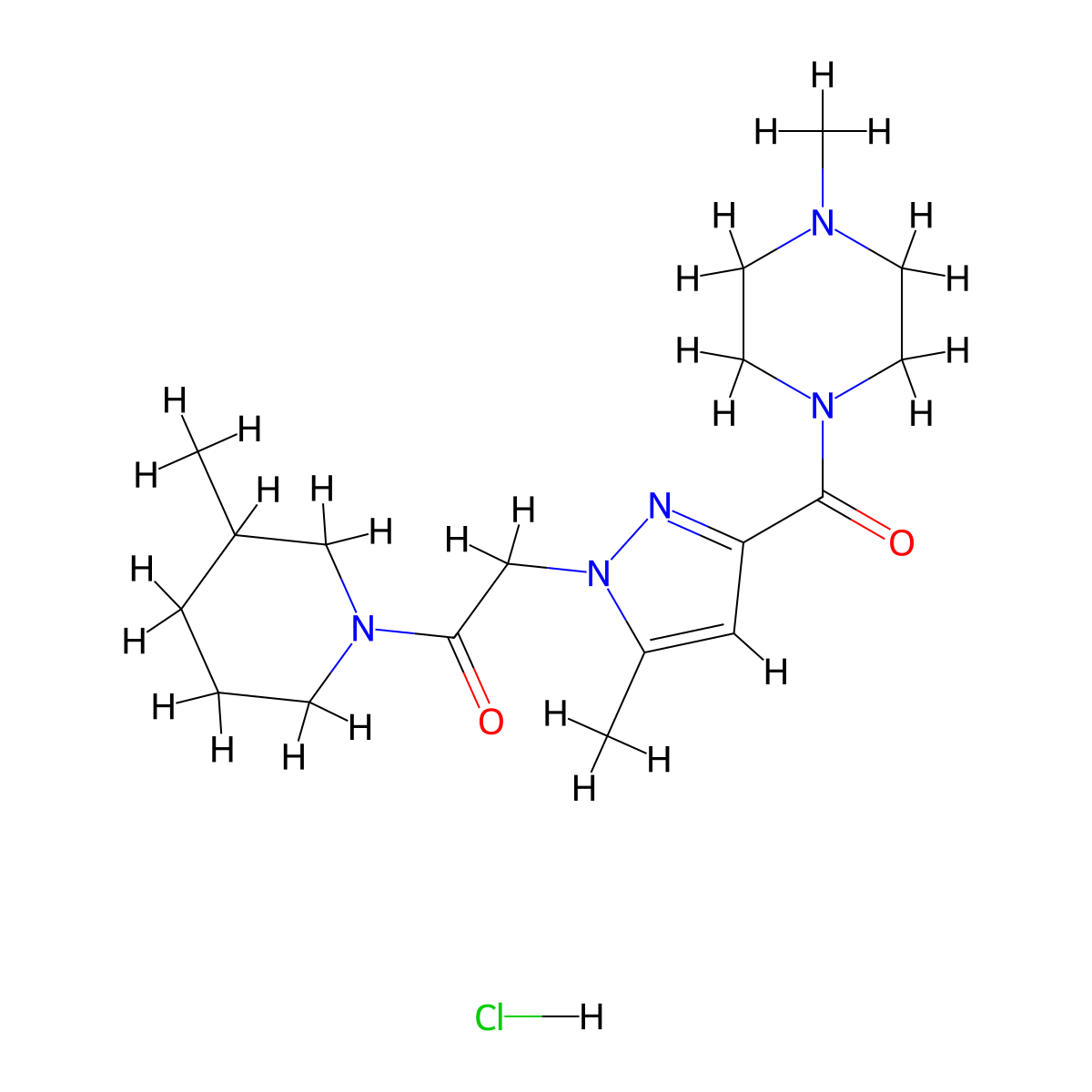 2-(5-methyl-3-(4-methylpiperazine-1-carbonyl)-1H-pyrazol-1-yl)-1-(3-methylpiperidin-1-yl)ethanone hydrochloride molecular structure, CAS 1323535-07-4