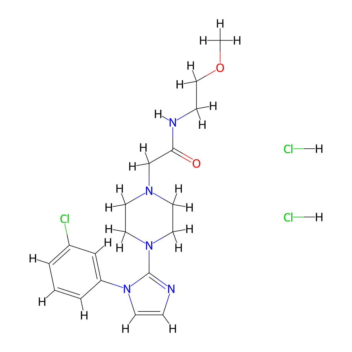 2-(4-(1-(3-chlorophenyl)-1H-imidazol-2-yl)piperazin-1-yl)-N-(2-methoxyethyl)acetamide dihydrochloride molecular structure, CAS 1323538-12-0
