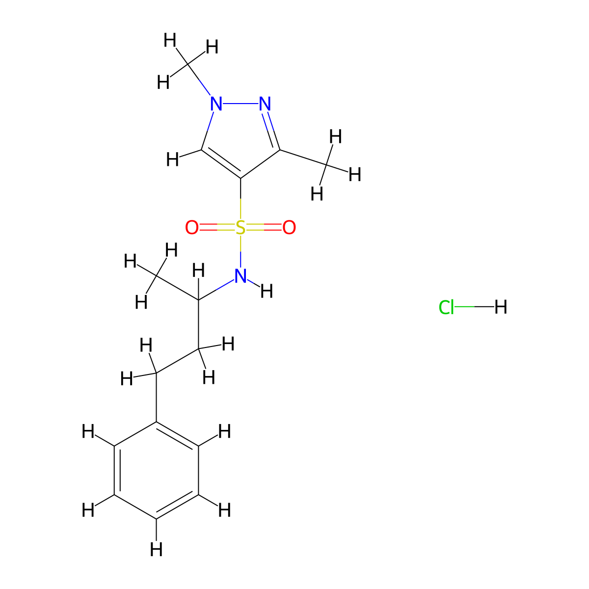 1,3-dimethyl-N-(4-phenylbutan-2-yl)-1H-pyrazole-4-sulfonamide hydrochloride molecular structure, CAS 1323538-13-1