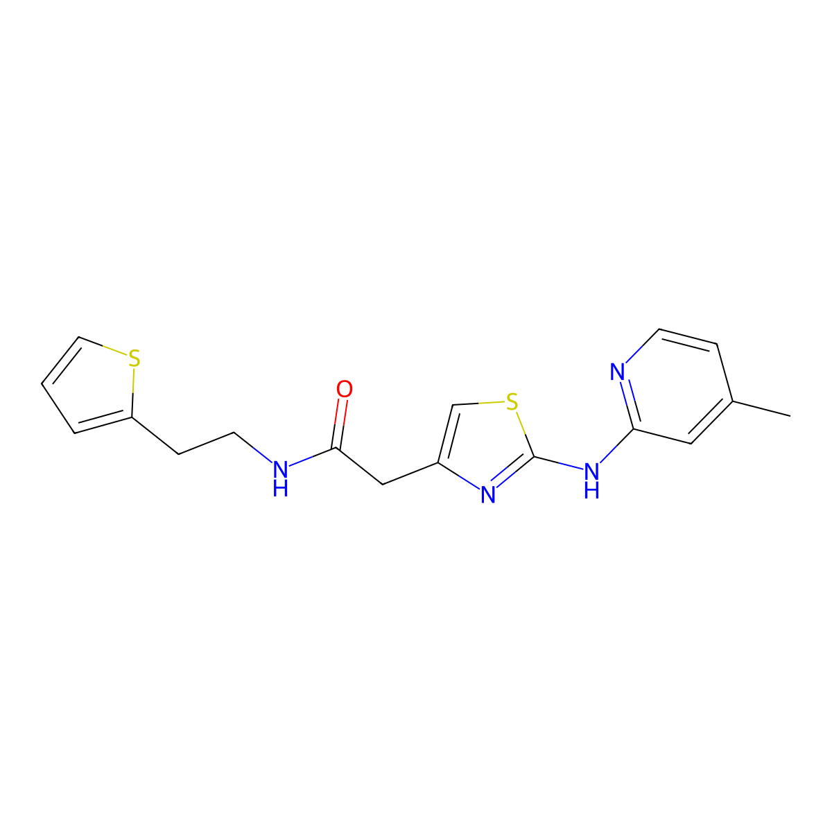 2-(2-((4-methylpyridin-2-yl)amino)thiazol-4-yl)-N-(2-(thiophen-2-yl)ethyl)acetamide molecular structure, CAS 1323539-79-2