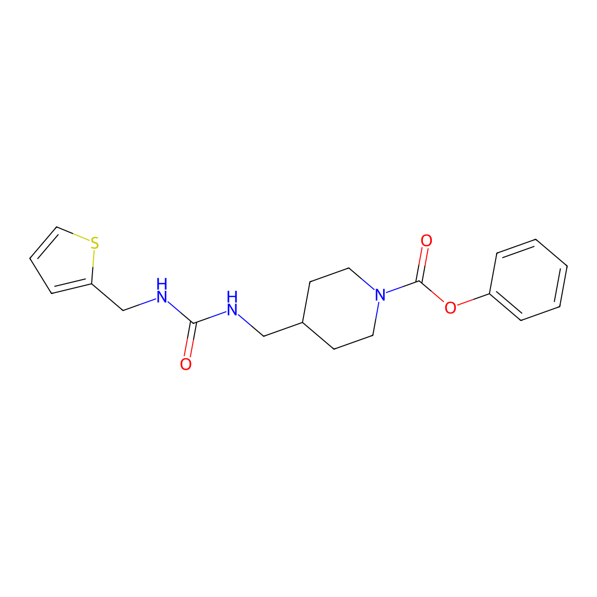 Phenyl 4-((3-(thiophen-2-ylmethyl)ureido)methyl)piperidine-1-carboxylate molecular structure, CAS 1323542-29-5
