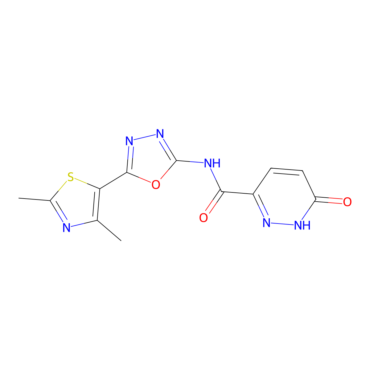 N-(5-(2,4-dimethylthiazol-5-yl)-1,3,4-oxadiazol-2-yl)-6-oxo-1,6-dihydropyridazine-3-carboxamide molecular structure, CAS 1323550-02-2