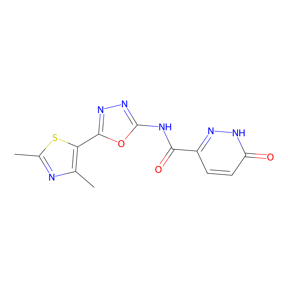 N-(5-(2,4-dimethylthiazol-5-yl)-1,3,4-oxadiazol-2-yl)-6-oxo-1,6-dihydropyridazine-3-carboxamide molecular structure, CAS 1323550-02-2