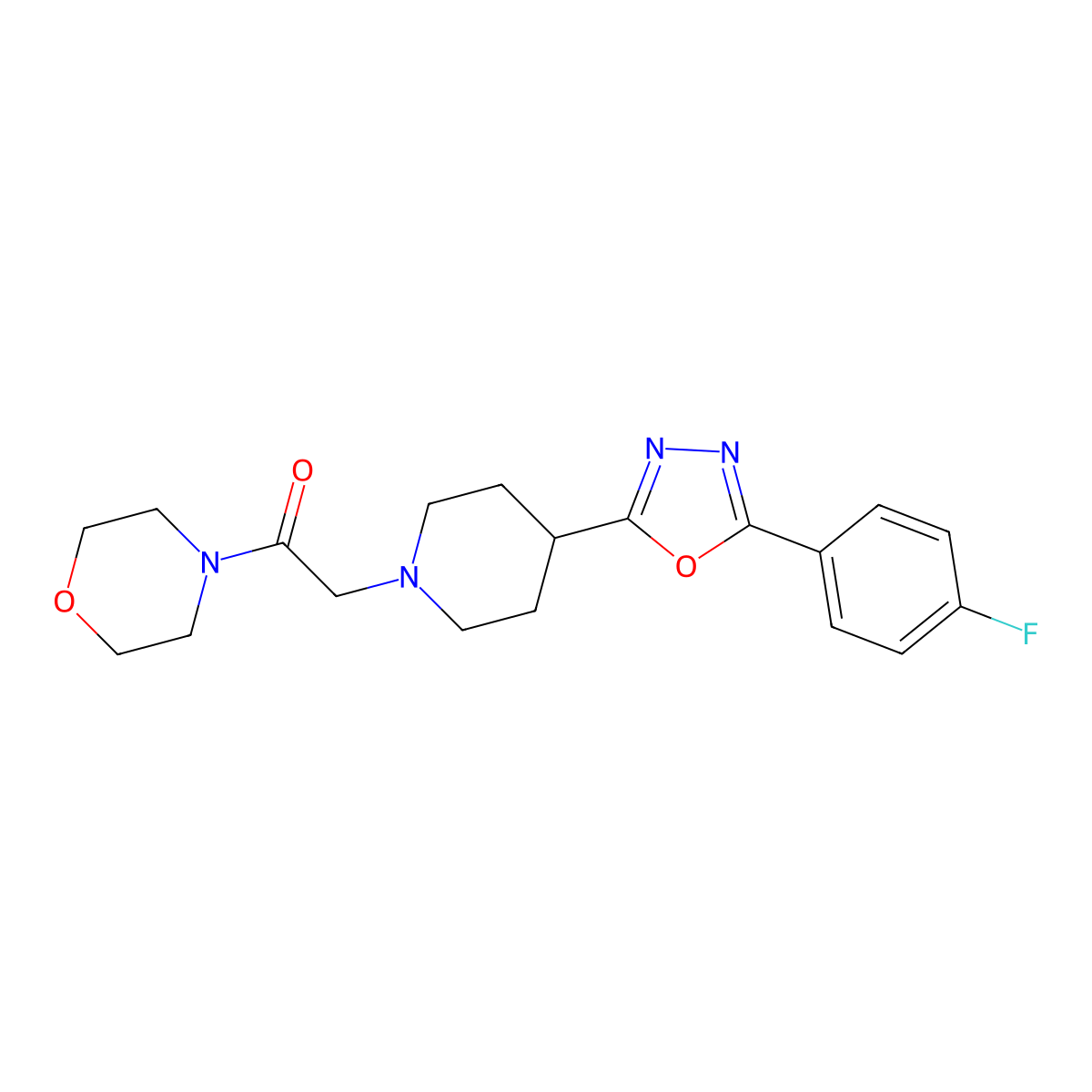 2-(4-(5-(4-Fluorophenyl)-1,3,4-oxadiazol-2-yl)piperidin-1-yl)-1-morpholinoethanone molecular structure, CAS 1323551-53-6