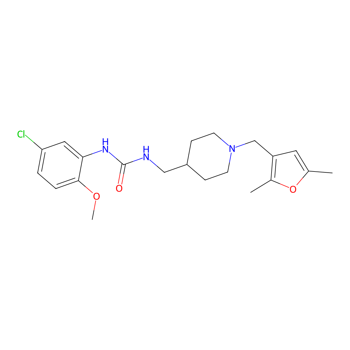 1-(5-Chloro-2-methoxyphenyl)-3-((1-((2,5-dimethylfuran-3-yl)methyl)piperidin-4-yl)methyl)urea molecular structure, CAS 1323554-95-5