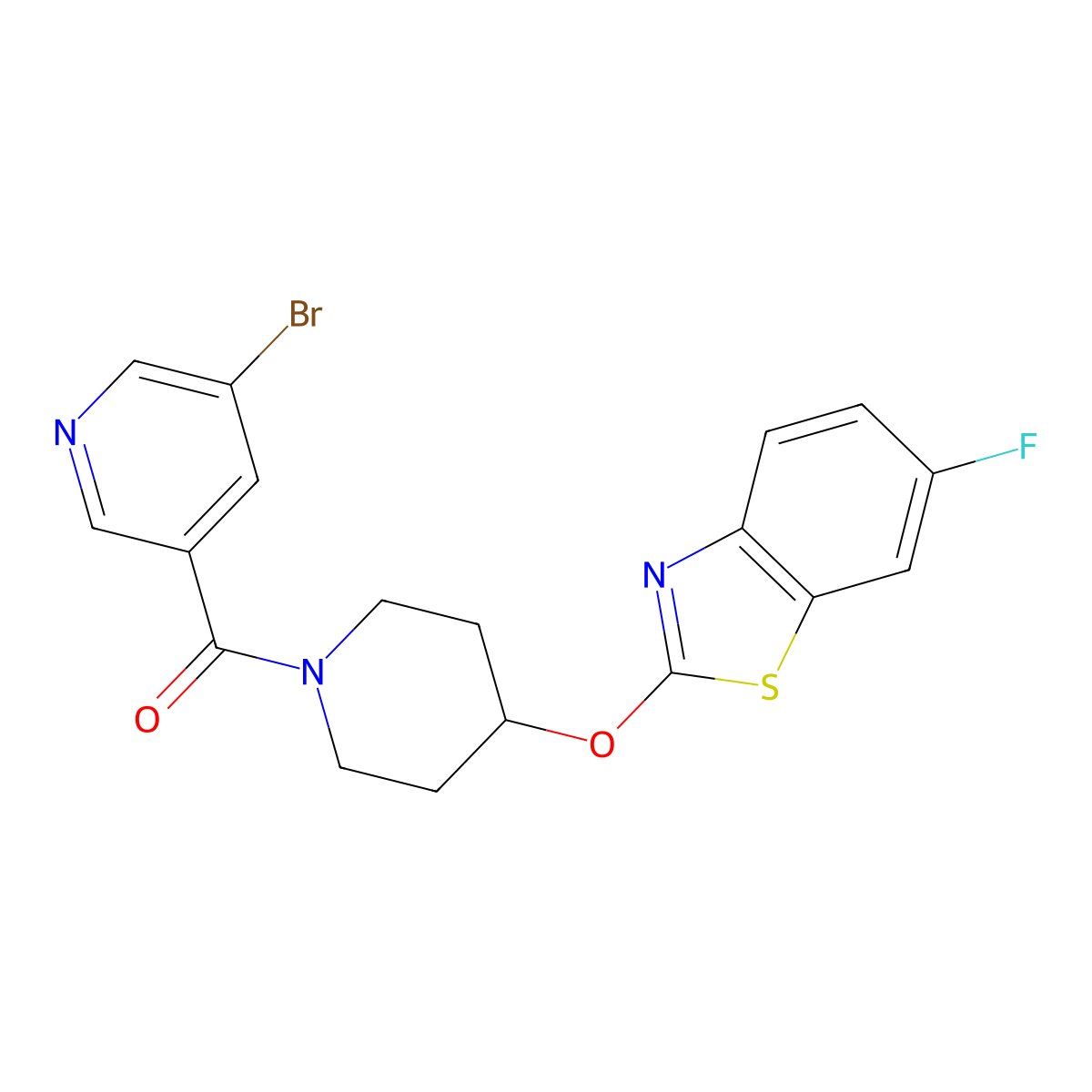 (5-Bromopyridin-3-yl)(4-((6-fluorobenzo[d]thiazol-2-yl)oxy)piperidin-1-yl)methanone molecular structure, CAS 1323562-40-8