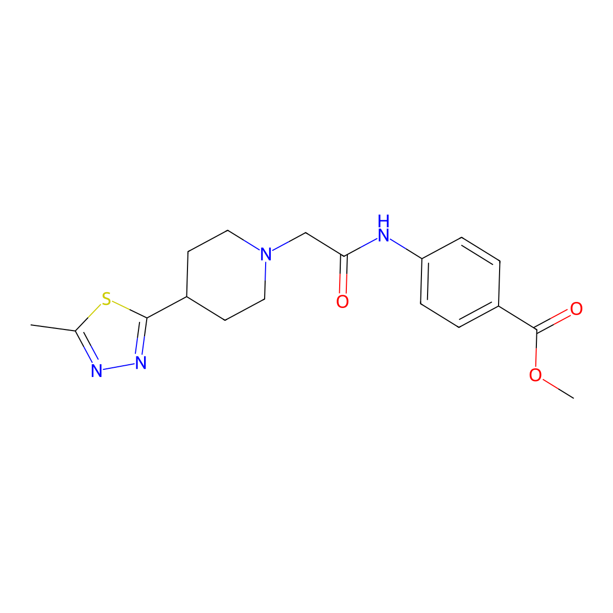 Methyl 4-{2-[4-(5-methyl-1,3,4-thiadiazol-2-yl)piperidin-1-yl]acetamido}benzoate molecular structure, CAS 1323566-21-7