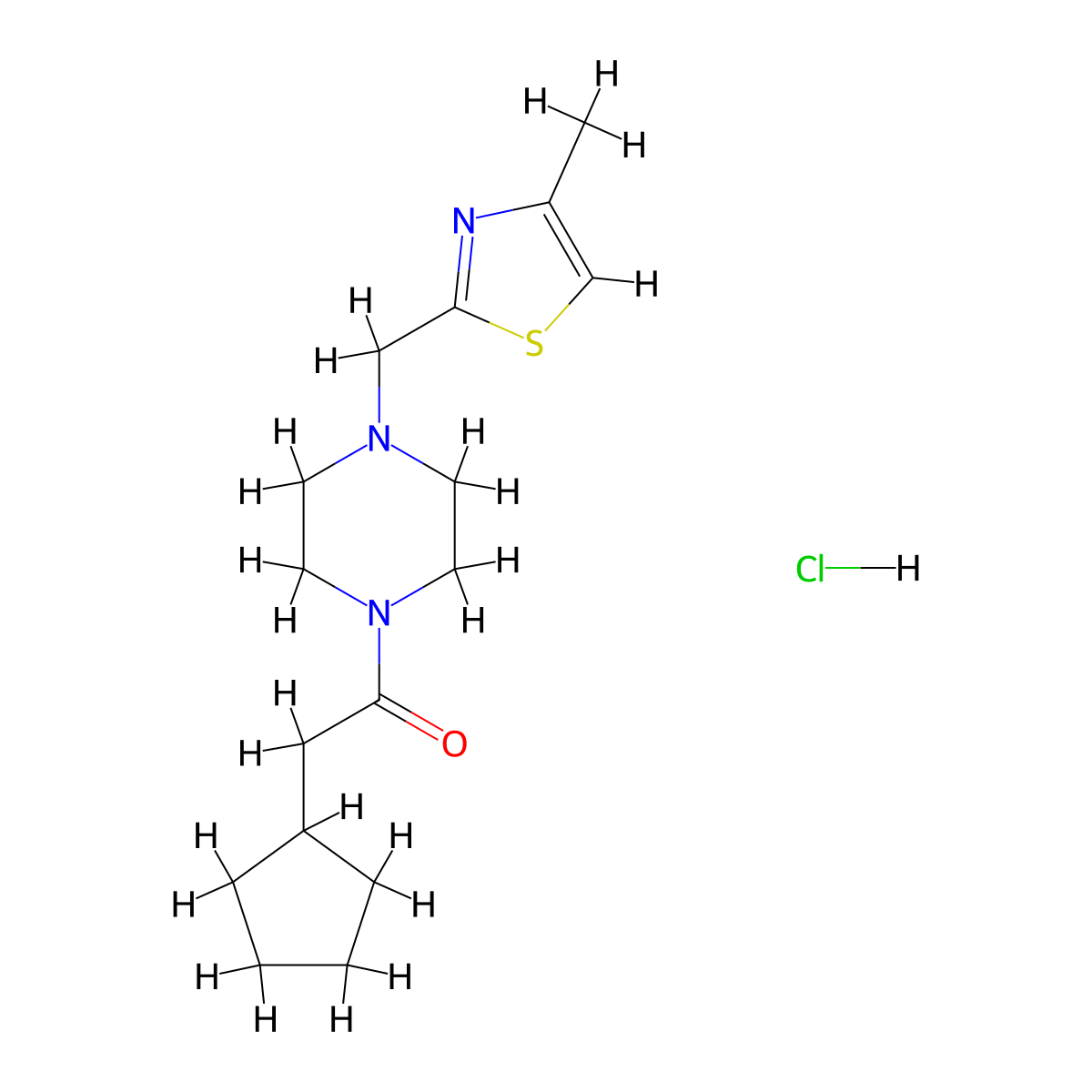 2-Cyclopentyl-1-(4-((4-methylthiazol-2-yl)methyl)piperazin-1-yl)ethanone hydrochloride molecular structure, CAS 1323567-77-6