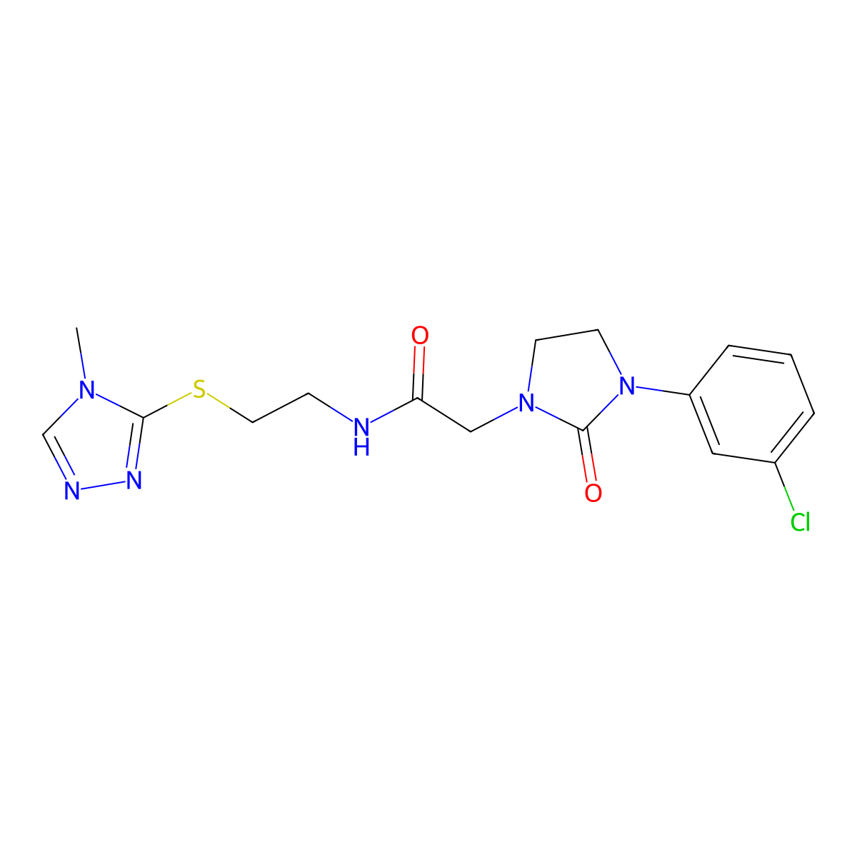 2-(3-(3-chlorophenyl)-2-oxoimidazolidin-1-yl)-N-(2-((4-methyl-4H-1,2,4-triazol-3-yl)thio)ethyl)acetamide molecular structure, CAS 1323568-66-6