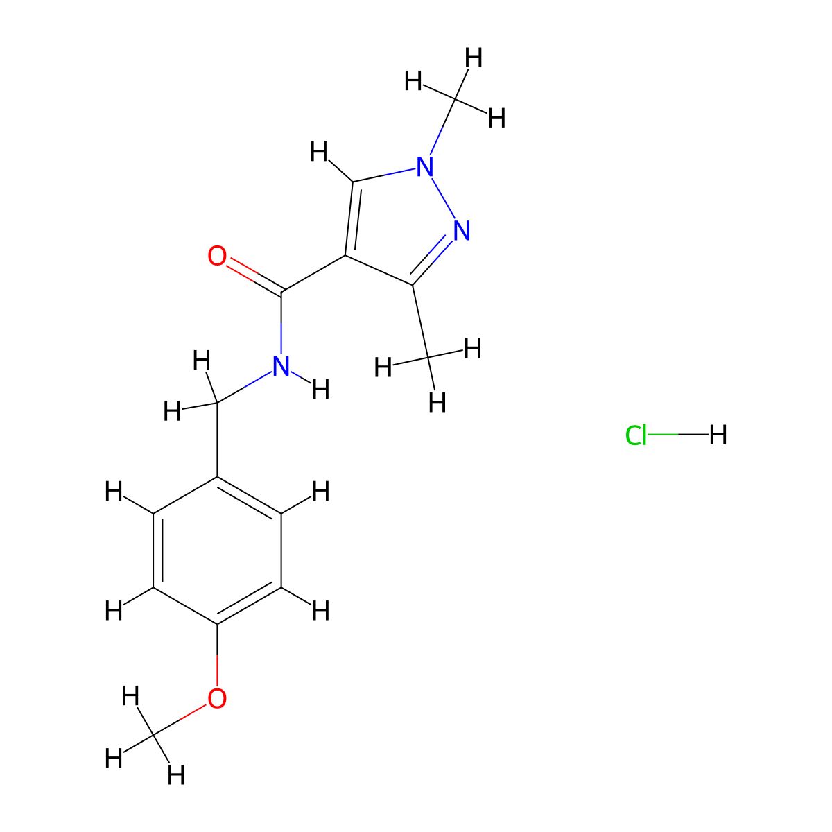 N-(4-methoxybenzyl)-1,3-dimethyl-1H-pyrazole-4-carboxamide hydrochloride molecular structure, CAS 1323569-78-3