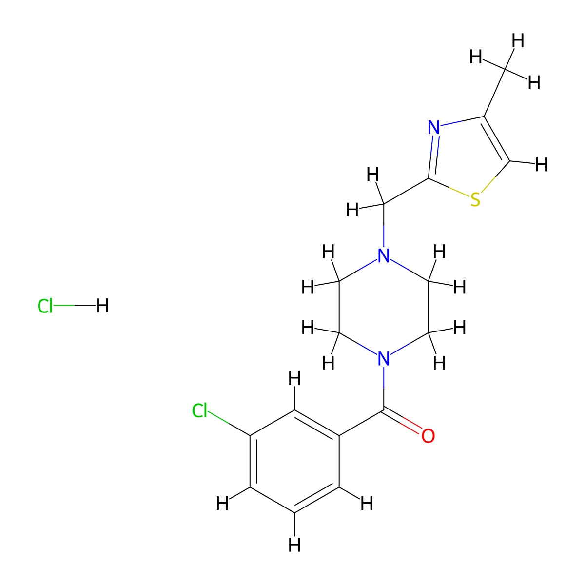 (3-Chlorophenyl)(4-((4-methylthiazol-2-yl)methyl)piperazin-1-yl)methanone hydrochloride molecular structure, CAS 1323583-16-9