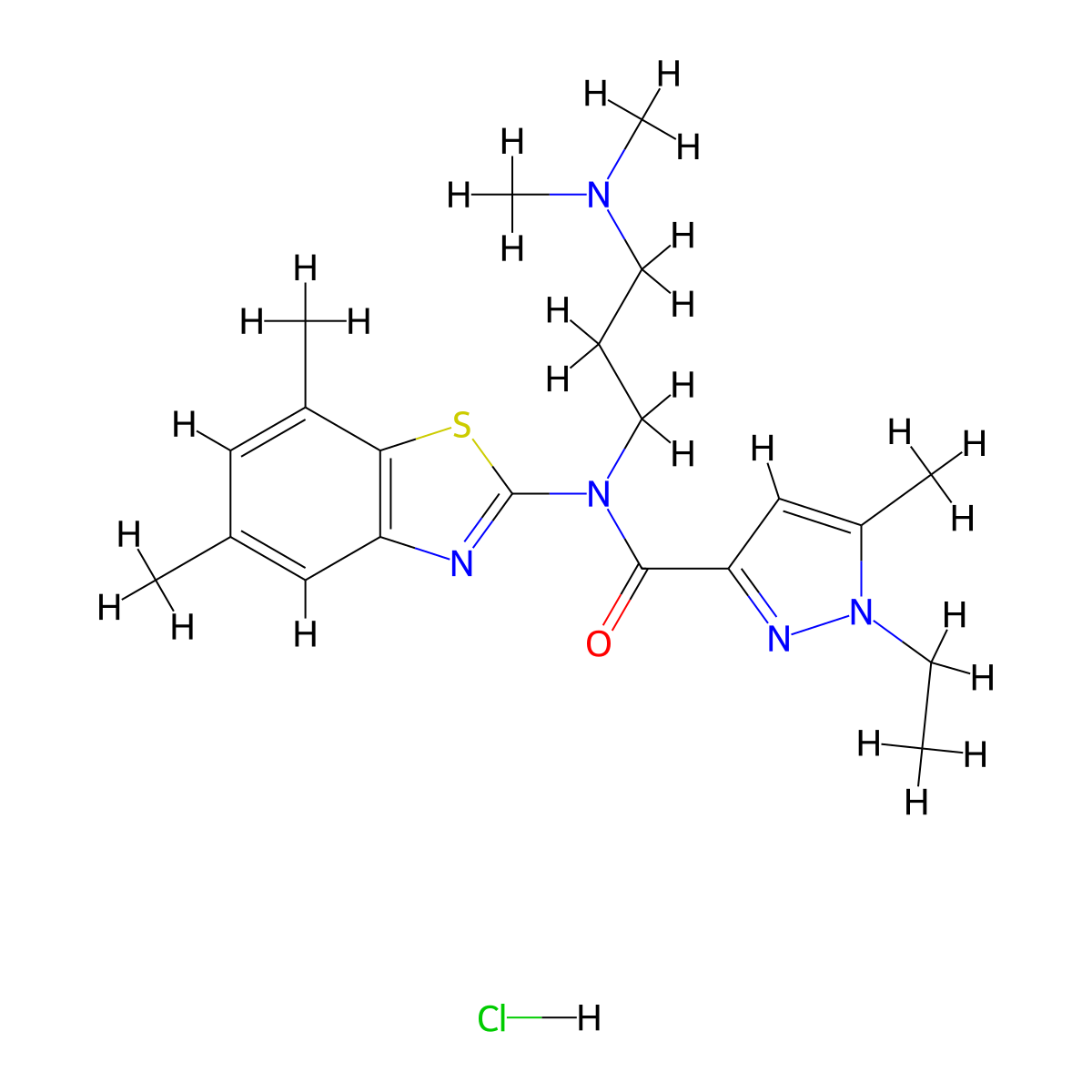 N-(3-(dimethylamino)propyl)-N-(5,7-dimethylbenzo[d]thiazol-2-yl)-1-ethyl-5-methyl-1H-pyrazole-3-carboxamide hydrochloride molecular structure, CAS 1323589-55-4