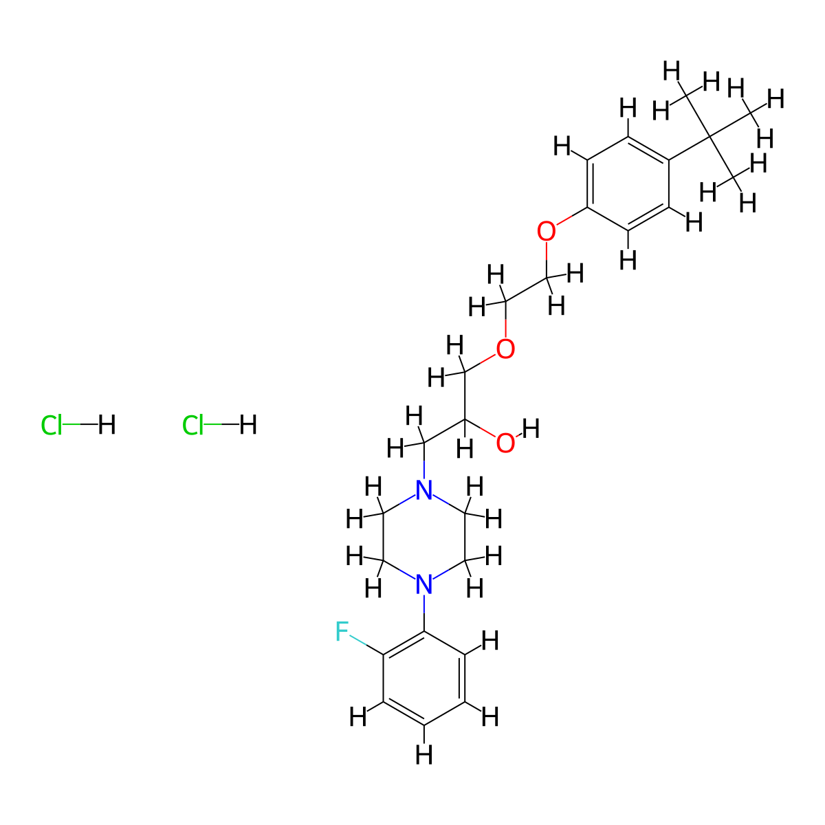 1-(2-(4-(Tert-butyl)phenoxy)ethoxy)-3-(4-(2-fluorophenyl)piperazin-1-yl)propan-2-ol dihydrochloride molecular structure, CAS 1323589-70-3
