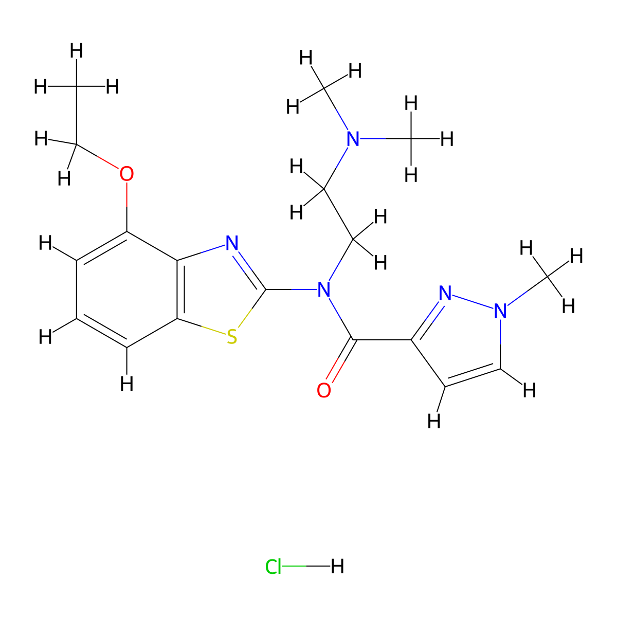 N-(2-(dimethylamino)ethyl)-N-(4-ethoxybenzo[d]thiazol-2-yl)-1-methyl-1H-pyrazole-3-carboxamide hydrochloride molecular structure, CAS 1323599-25-2