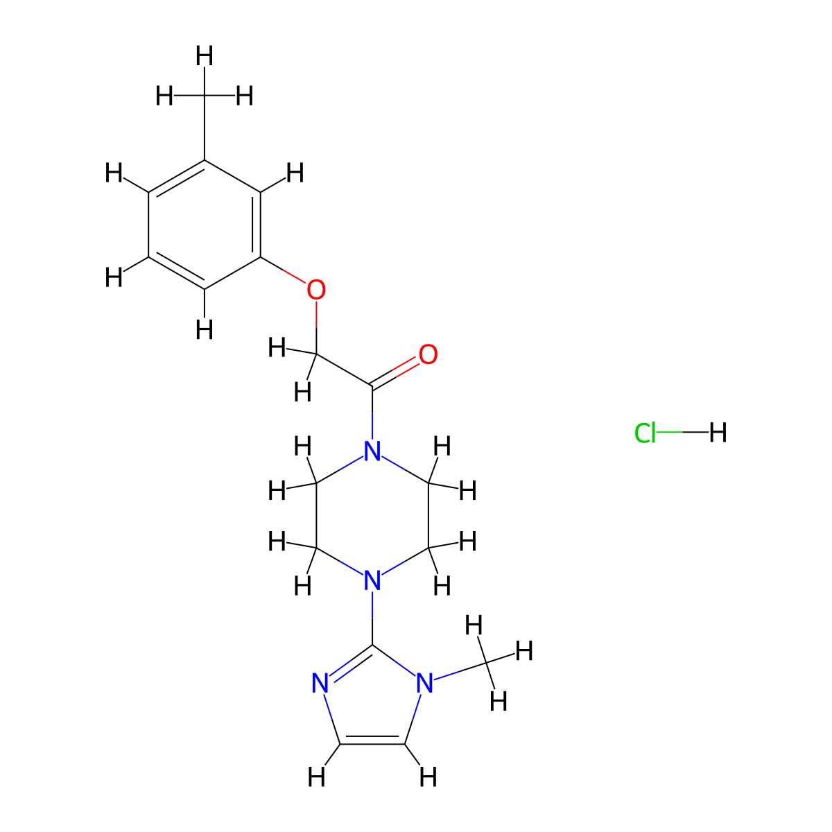 1-(4-(1-methyl-1H-imidazol-2-yl)piperazin-1-yl)-2-(m-tolyloxy)ethanone hydrochloride molecular structure, CAS 1323601-97-3