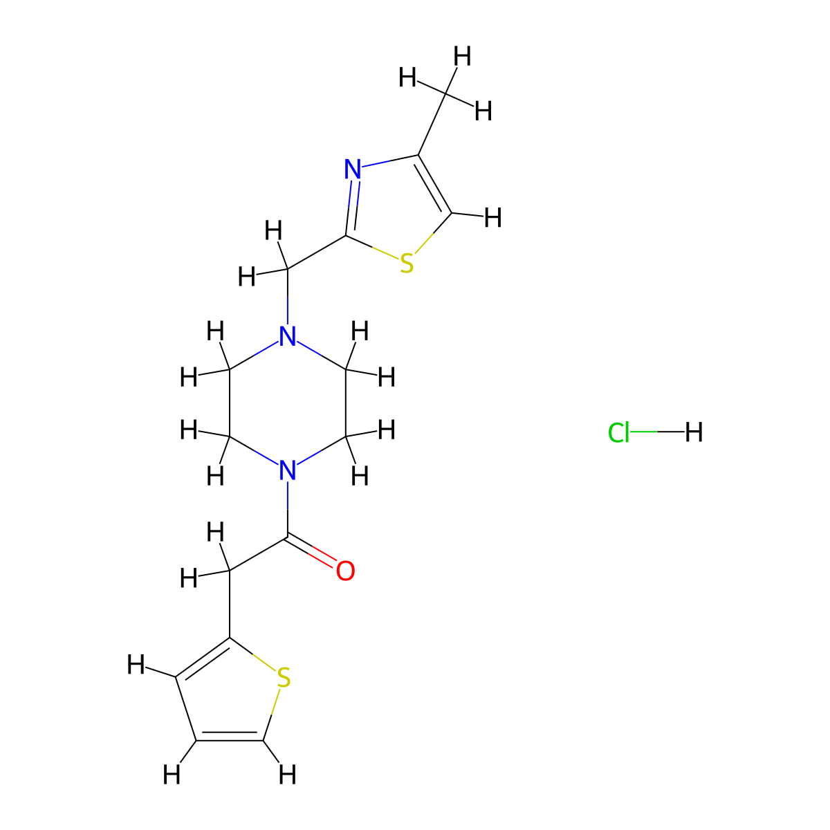 1-(4-((4-Methylthiazol-2-yl)methyl)piperazin-1-yl)-2-(thiophen-2-yl)ethanone hydrochloride molecular structure, CAS 1323604-71-2