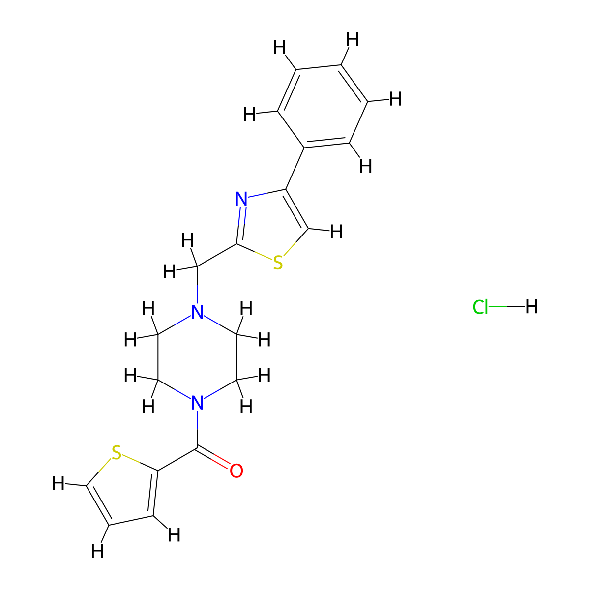 (4-((4-Phenylthiazol-2-yl)methyl)piperazin-1-yl)(thiophen-2-yl)methanone hydrochloride molecular structure, CAS 1323604-74-5