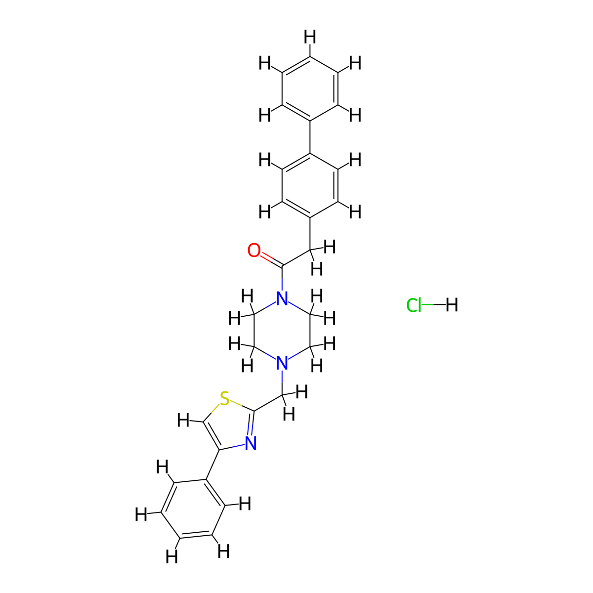 2-([1,1'-Biphenyl]-4-yl)-1-(4-((4-phenylthiazol-2-yl)methyl)piperazin-1-yl)ethanone hydrochloride molecular structure, CAS 1323604-87-0