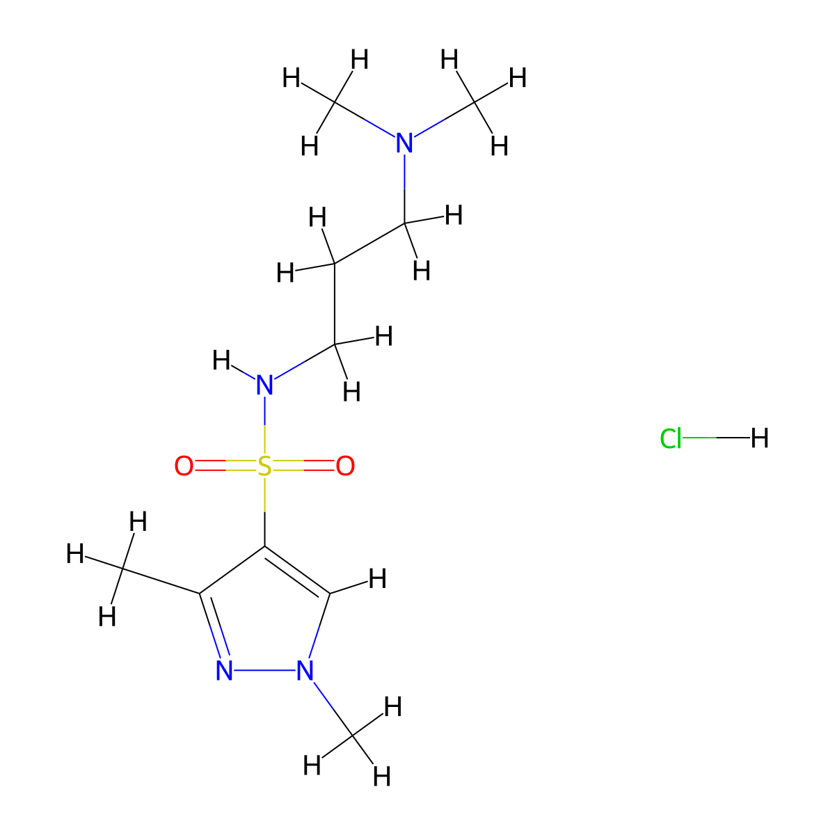 N-[3-(dimethylamino)propyl]-1,3-dimethyl-1H-pyrazole-4-sulfonamide hydrochloride molecular structure, CAS 1323607-08-4