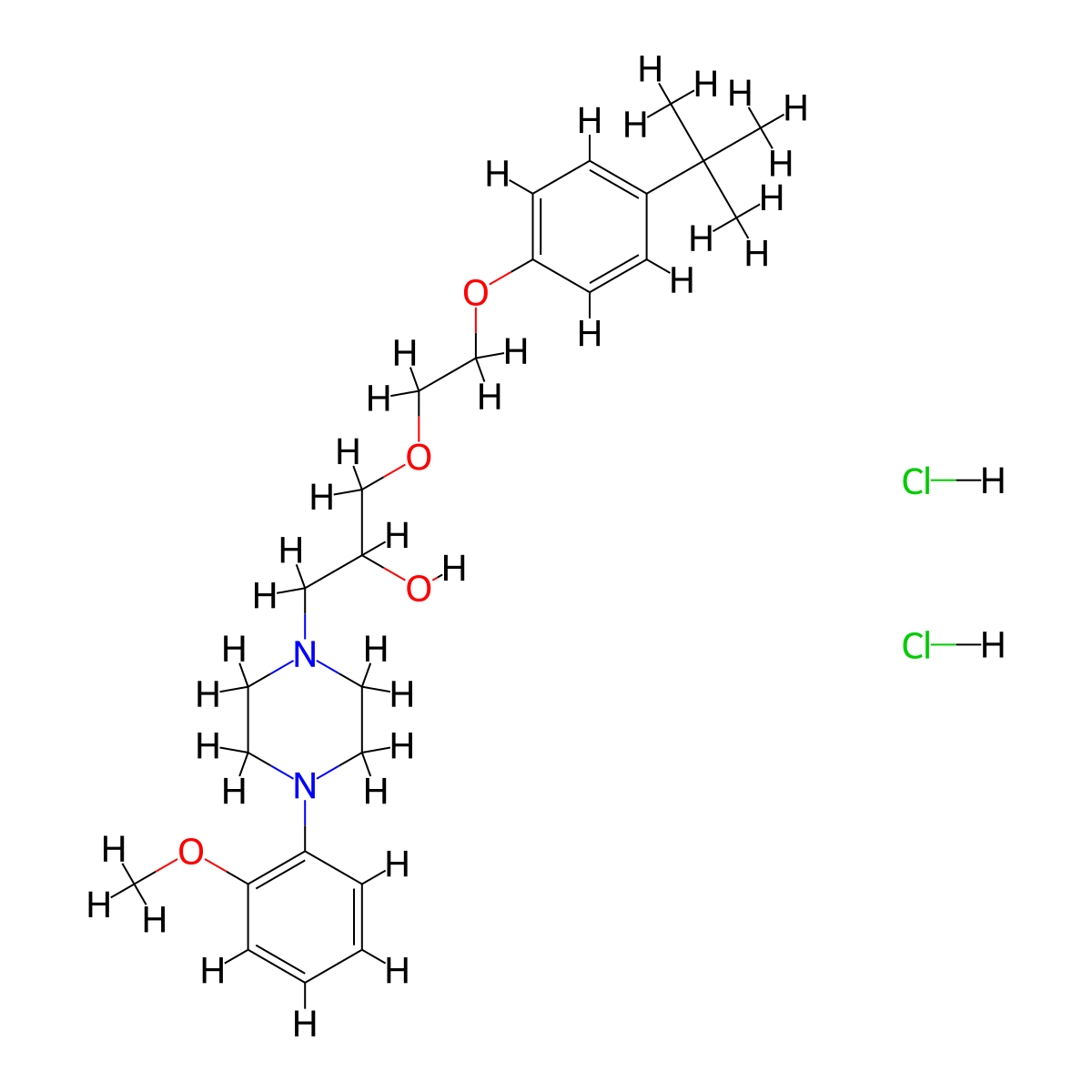 1-(2-(4-(Tert-butyl)phenoxy)ethoxy)-3-(4-(2-methoxyphenyl)piperazin-1-yl)propan-2-ol dihydrochloride molecular structure, CAS 1323607-09-5
