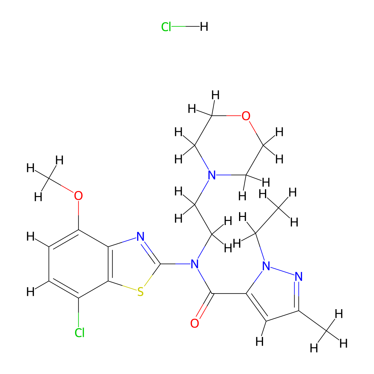 N-(7-chloro-4-methoxybenzo[d]thiazol-2-yl)-1-ethyl-3-methyl-N-(2-morpholinoethyl)-1H-pyrazole-5-carboxamide hydrochloride molecular structure, CAS 1323612-34-5