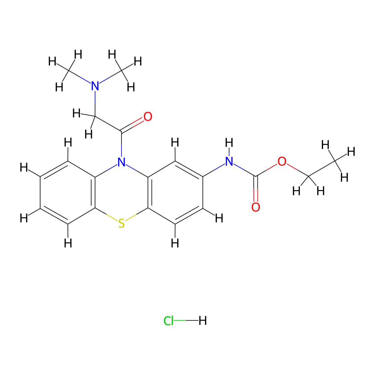 Carbamic acid, (10-(2-(dimethylamino)-1-oxoethyl)-10H-phenothiazin-2-yl)-, ethyl ester, hydrochloride molecular structure, CAS 132362-32-4