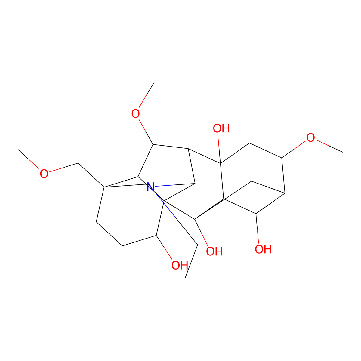 (2S,4R,5S,6S,8S,13S,16S,17R,18R)-11-ethyl-6,18-dimethoxy-13-(methoxymethyl)-11-azahexacyclo[7.7.2.12,5.01,10.03,8.013,17]nonadecane-2,4,8,16-tetrol molecular structure, CAS 132362-42-6