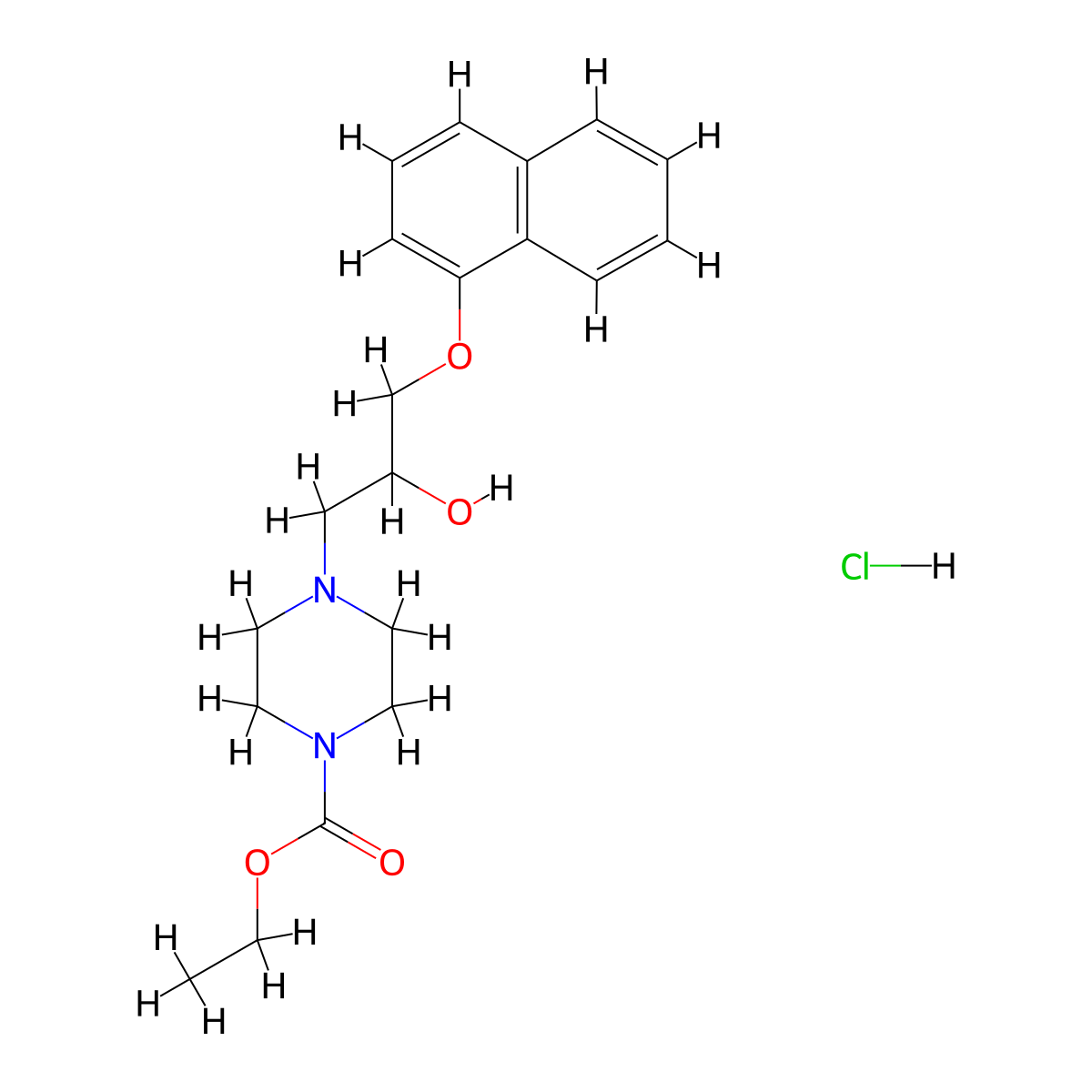Ethyl 4-(2-hydroxy-3-(naphthalen-1-yloxy)propyl)piperazine-1-carboxylate hydrochloride molecular structure, CAS 1323621-62-0
