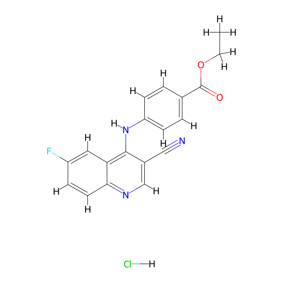 Ethyl 4-[(3-cyano-6-fluoroquinolin-4-YL)amino]benzoate hydrochloride molecular structure, CAS 1323621-74-4
