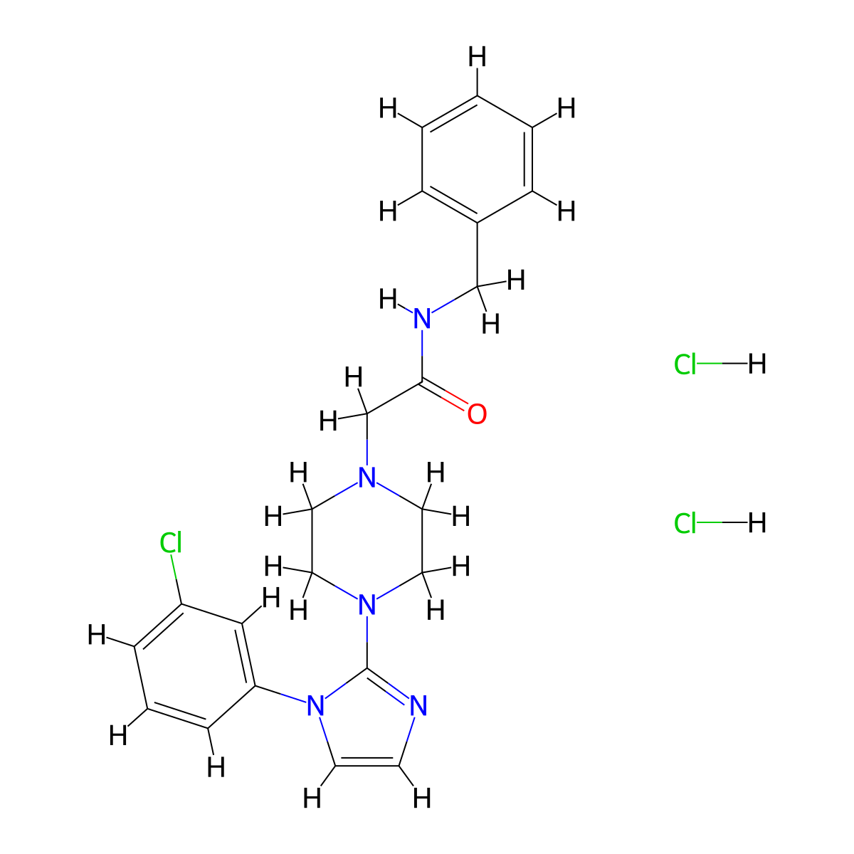 N-benzyl-2-(4-(1-(3-chlorophenyl)-1H-imidazol-2-yl)piperazin-1-yl)acetamide dihydrochloride molecular structure, CAS 1323621-77-7